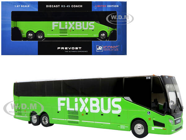 Prevost H3-45 Coach Bus FlixBus Green Limited Edition 1/87 (HO) Diecast Model by Iconic Replicas