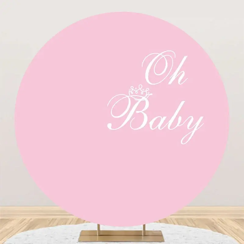 Pink White Oh Baby Round Girl Gender Reveal Backdrop - Aperturee