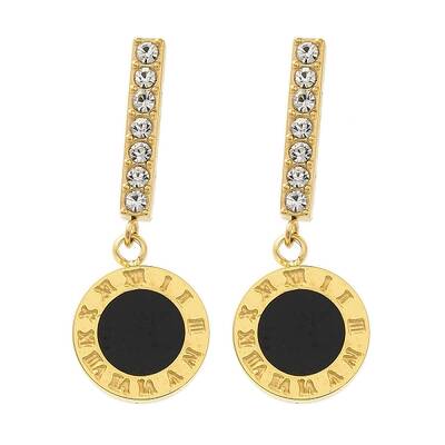 Ion Plating(IP) Stainless Steel Inlay Rhinestone & Enamel Stud Earrings for Women
