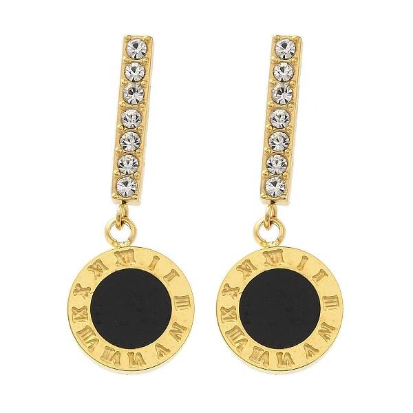 Ion Plating(IP) Stainless Steel Inlay Rhinestone & Enamel Stud Earrings for Women
