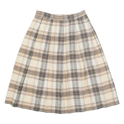 Womens A-Line Skirt Brown Midi Wool Check S