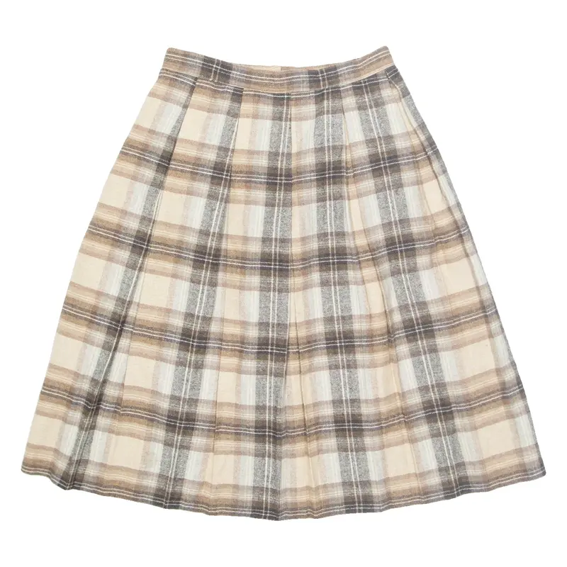 Womens A-Line Skirt Brown Midi Wool Check S