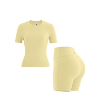 Outdoor and Sports Two-piece Set Women's Solid Round Neck Tee & High Waist Biker Shorts Tracksuit Set, Crew Short Sleeve T-sh...