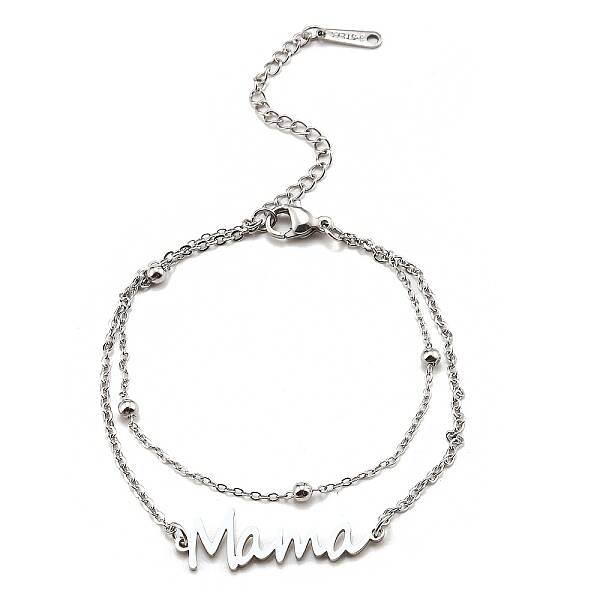 Non-Tarnish Mother's Day 304 Stainless Steel Ma Ma Multi-Strand Link Chains Bracelets for Women