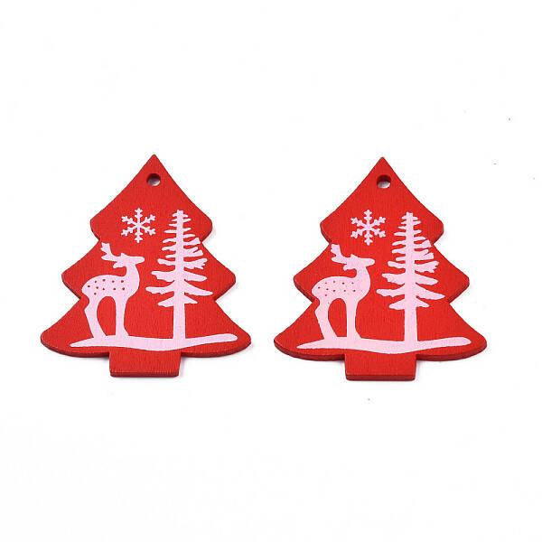 Christmas Theme Spray Painted Wood Pendants