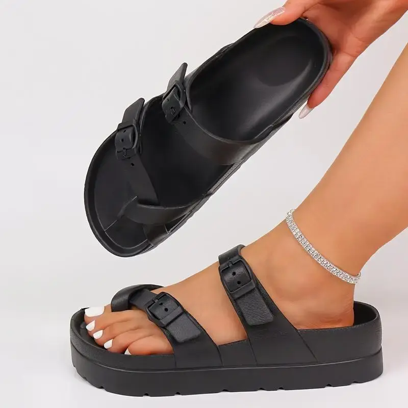 SANPON Women's Fashionable Buckle Strap EVA Platform Slides Open Toe Sandals - Ultra-, Solid Colors, Comfortable Casual Flipf...