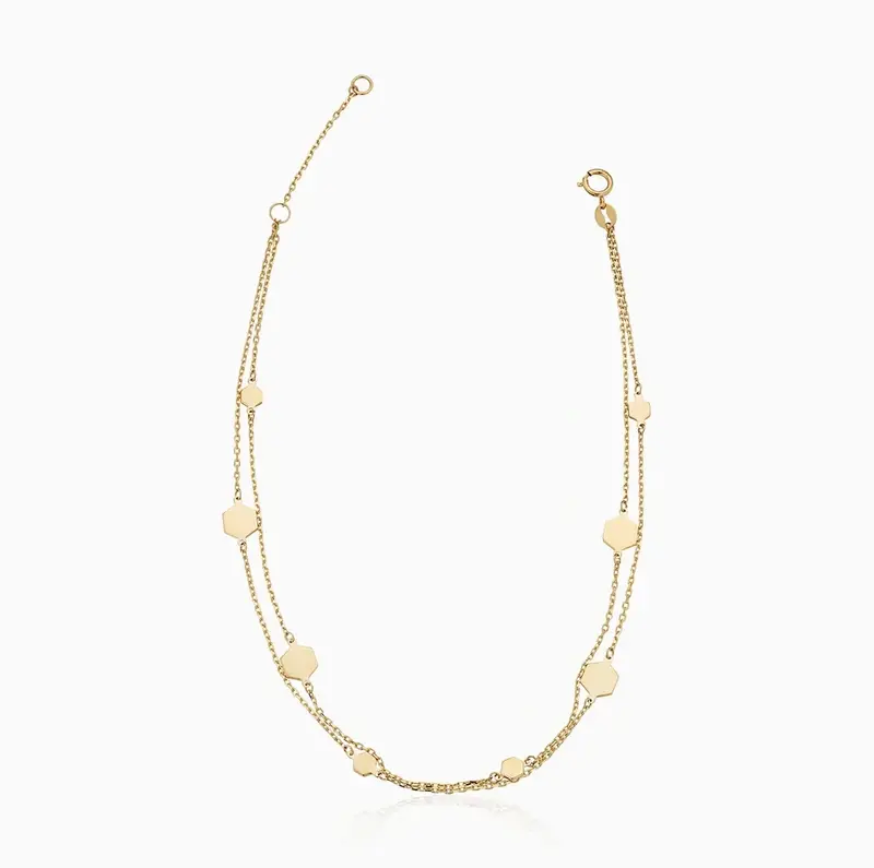 14K Gold Charm Station Anklet