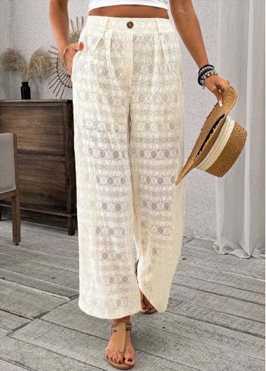 Modlily Beige Wide Leg Elastic Waist High Waisted Pants - S