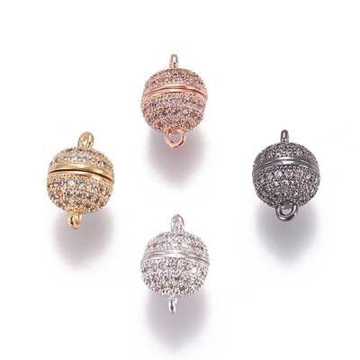 Brass Micro Pave Cubic Zirconia Magnetic Clasps with Loops