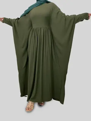 Women's Solid Color Batwing Sleeve Dress, Modest Fashion Long Sleeve Round Neck Dress for Daily Outdoor Wear, Women's Islamic...