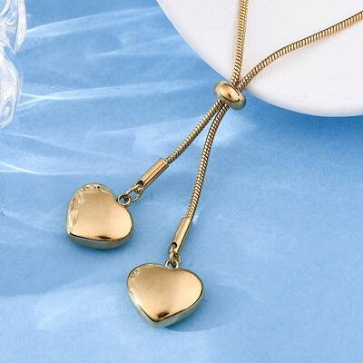 304 Stainless Steel Heart Round Snake Chain Slider Lariat Necklaces