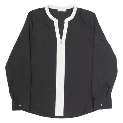 CALVIN KLEIN Womens Blouse Black 1/2 Zip Long Sleeve M