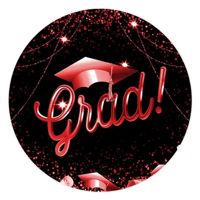 Aperturee Circle Red Glitter Black Happy Graduation Backdrop | Grad Party Picture Backdrop | Graduation Backdrop Banner | Gra...