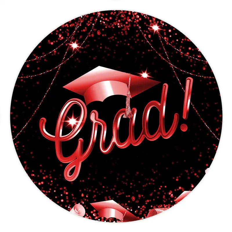 Aperturee Circle Red Glitter Black Happy Graduation Backdrop | Grad Party Picture Backdrop | Graduation Backdrop Banner | Gra...