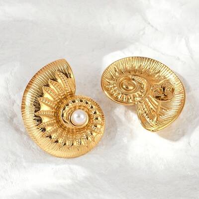 304 Stainless Steel Shell Pearl Stud Earrings