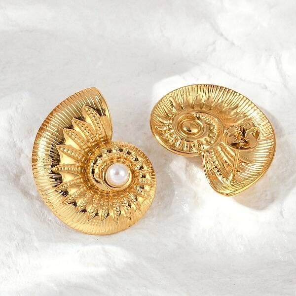 304 Stainless Steel Shell Pearl Stud Earrings