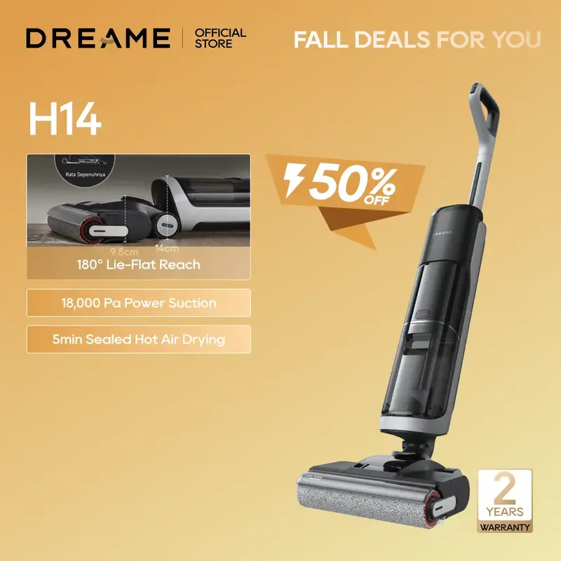 DREAME H14 Vacuum Mop, Wet and Dry Vacuum, 180° Lie-Flat Cordless Vacuum Mop Combo, 140°F Brush Washing, Fast Hot Air Dryin...