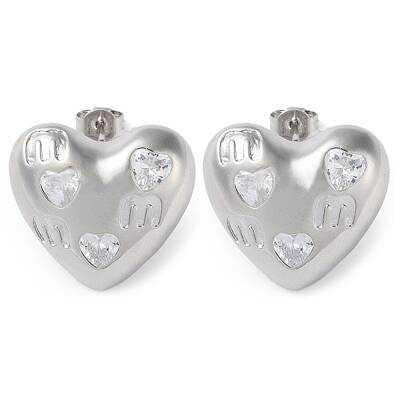 Heart Brass Micro Pave Clear Cubic Zirconia Stud Earrings