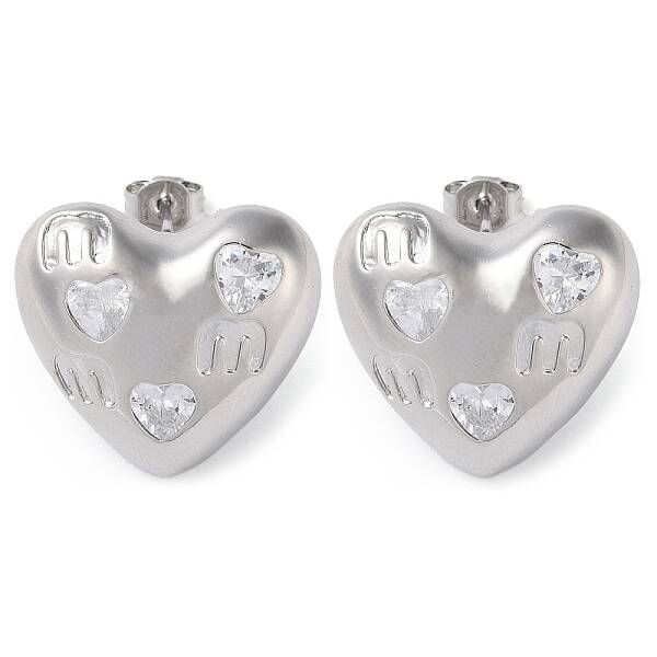 Heart Brass Micro Pave Clear Cubic Zirconia Stud Earrings