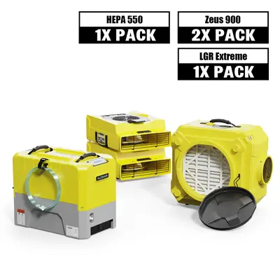 AlorAir Water Damage Restoration Combo Pack, 1 XStorm LGR Extreme Dehumidifier, 2 X Zeus 900 Air Mover, 1 X CleanShield HEPA ...