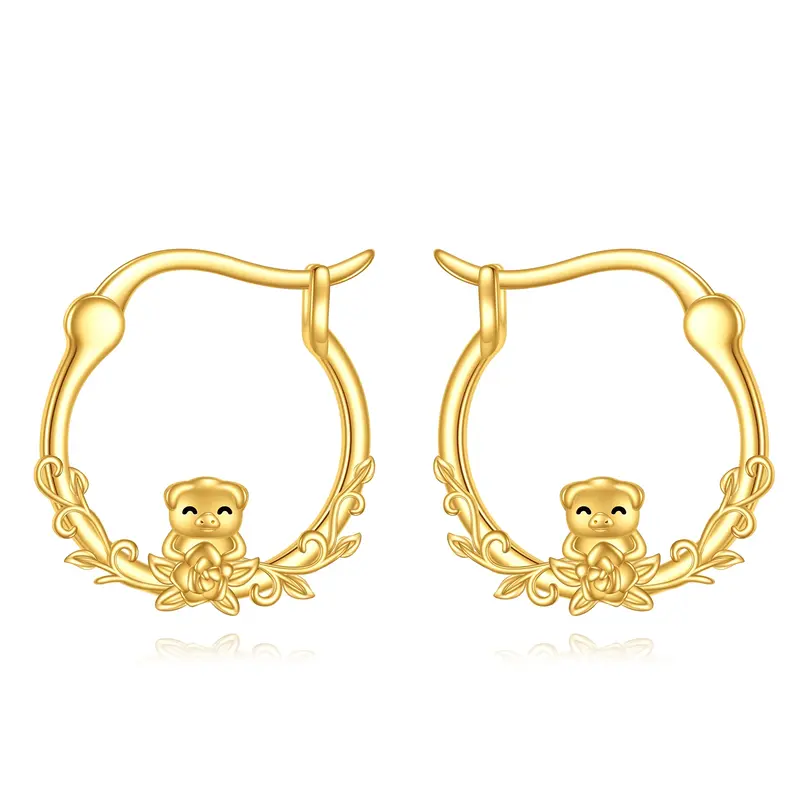 10K Gold Pig Hoop Earrings