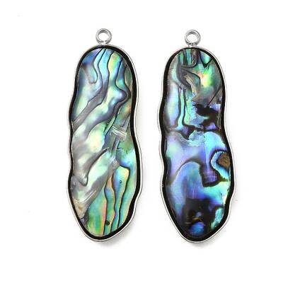 304 Stainless Steel Pave Natural Paua Shell Pendants