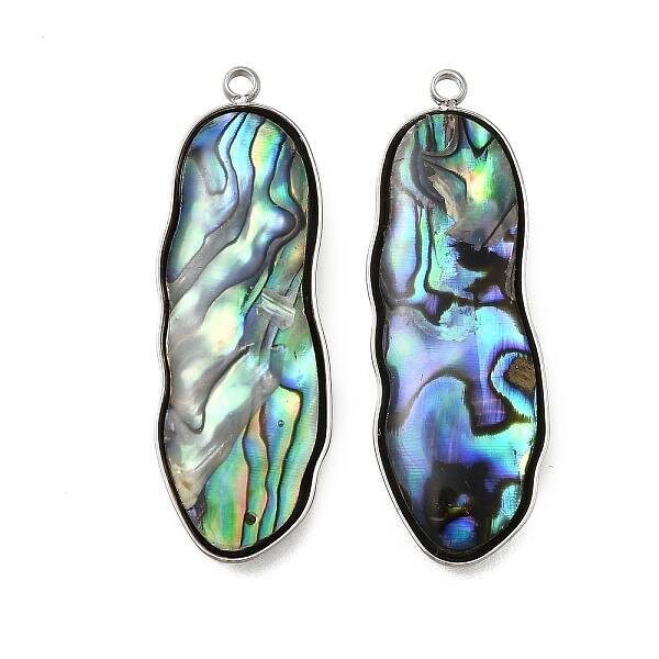 304 Stainless Steel Pave Natural Paua Shell Pendants