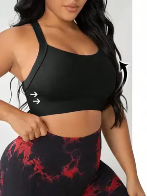 Plus Size Solid Criss Cross Sports Bra, Breathable Comfortable High Stretch Sports Bra for Women, Gym Clothes Women, Women's ...