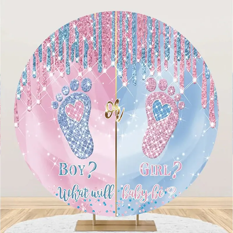 Round Blue Pink Diamond Sparkle Baby Shower Backdrop - Aperturee
