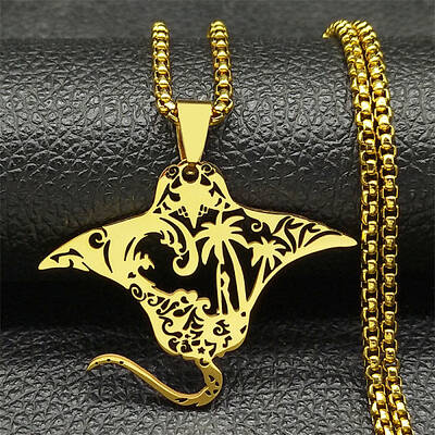 304 Stainless Steel Stingray Hollow Fish Pendant Necklaces