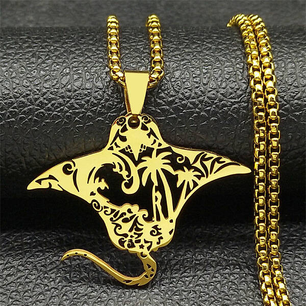 304 Stainless Steel Stingray Hollow Fish Pendant Necklaces