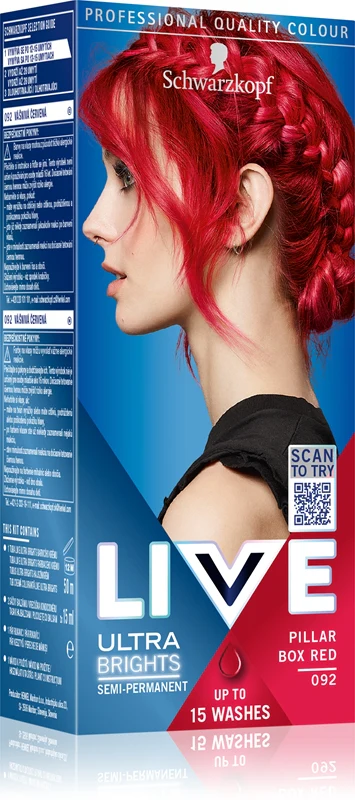 Schwarzkopf LIVE Ultra Brights or Pastel semi-permanent hair dye color 092 Pillar Box Red