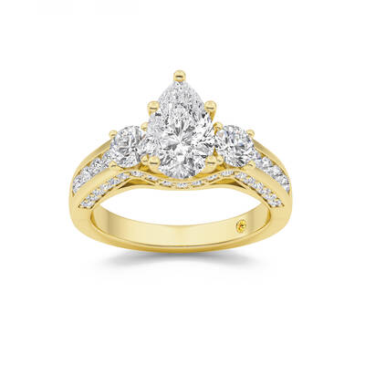 Aarhus Pavé Set Hidden Accent Three Stone Pear Shape Lab Grown Cathedral Diamond Engagement Ring | 18K Yellow Gold 4 3/8 CT...