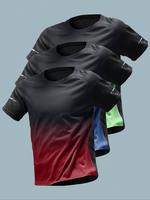 Men's Ombre Print Round Neck Tee, Regular Fit Sporty Quick Drying Breathable Short Sleeve T-shirt for Gym Workout Running, Me...