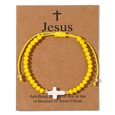 Adjustable Sea Shell Cross & Faceted Rondelle Glass Braided Bead Bracelets for Women