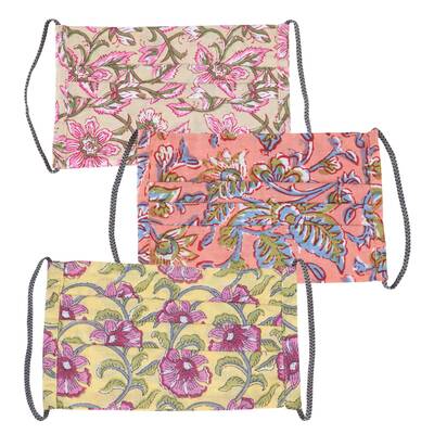 Jal Mahal Block Print Face Masks - Set of 3 - Blue