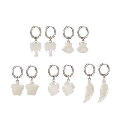Natural Shell Dangle Hoop Earrings