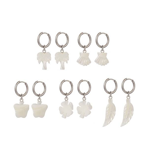 Natural Shell Dangle Hoop Earrings
