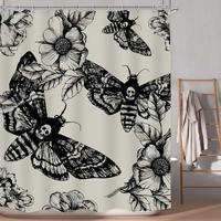Butterfly & Skull & Flowers Pattern Shower Curtain Room Decor, Waterproof Decorative Shower Curtain with 12pcs Hooks, Bathro...
