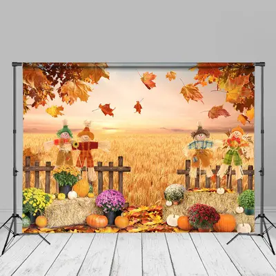 Scarecrow Harvest Pumpkin Maple Leaf Autumn Backdrop - Aperturee