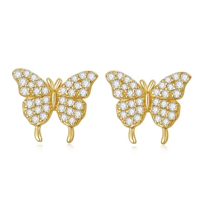 Sterling Silver with Yellow Gold Plated Round Cut Cubic Zirconia Butterfly Stud Earrings