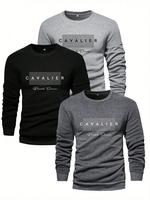 Men's Letter Print Round Neck Sweatshirt, Casual Regular Fit Long Sleeve Pullover for Fall & Winter, Men's Clothes for Daily ...