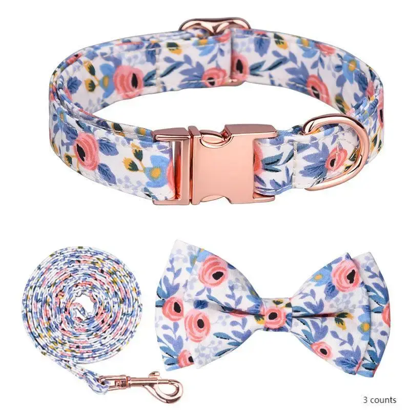 3pcs Flower Style Adjustable Soft and Comfortable Pet Collar Engraved Metal Buckle Detachable Bowknot Dog Collar with Cat Dog...