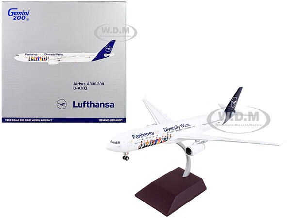 Airbus A330-300 Commercial Aircraft Lufthansa - Diversity Wins White with Blue Tail Gemini 200 Series 1/200 Diecast Model Air...