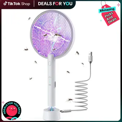 Electric Fly Swatter 3000V Bug Zapper Racket 2 in 1 Fly Swatter, Battery Rechargeable Mosquito Killer Lamp , 3 Layers Safety ...