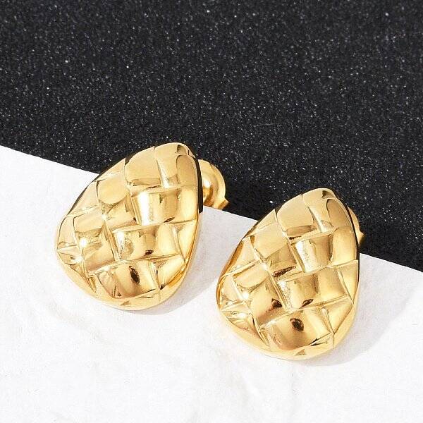304 Stainless Steel Textured Stud Earrings