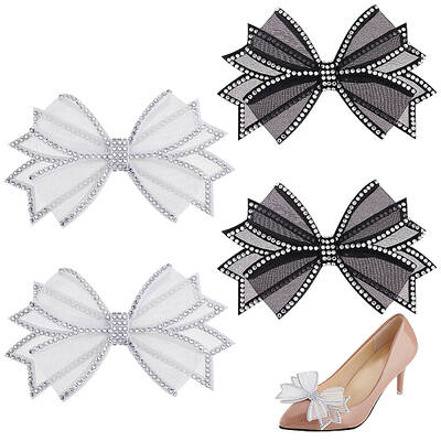 4Pcs 2 Colors Bowknot Polyester Rhinestone Shoe Decorations