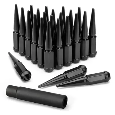 24PCS+1KEY M14x1.5 , Spike Lug Nuts For Chevy Ford Jeep - KSP Performance, Black