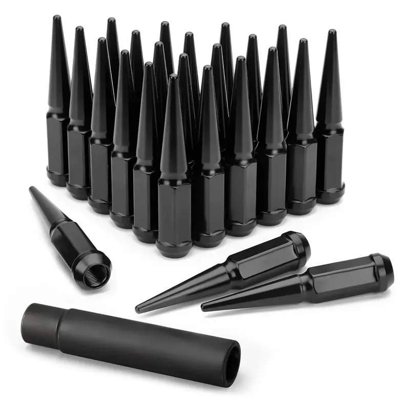 24PCS+1KEY M14x1.5 , Spike Lug Nuts For Chevy Ford Jeep - KSP Performance, Black