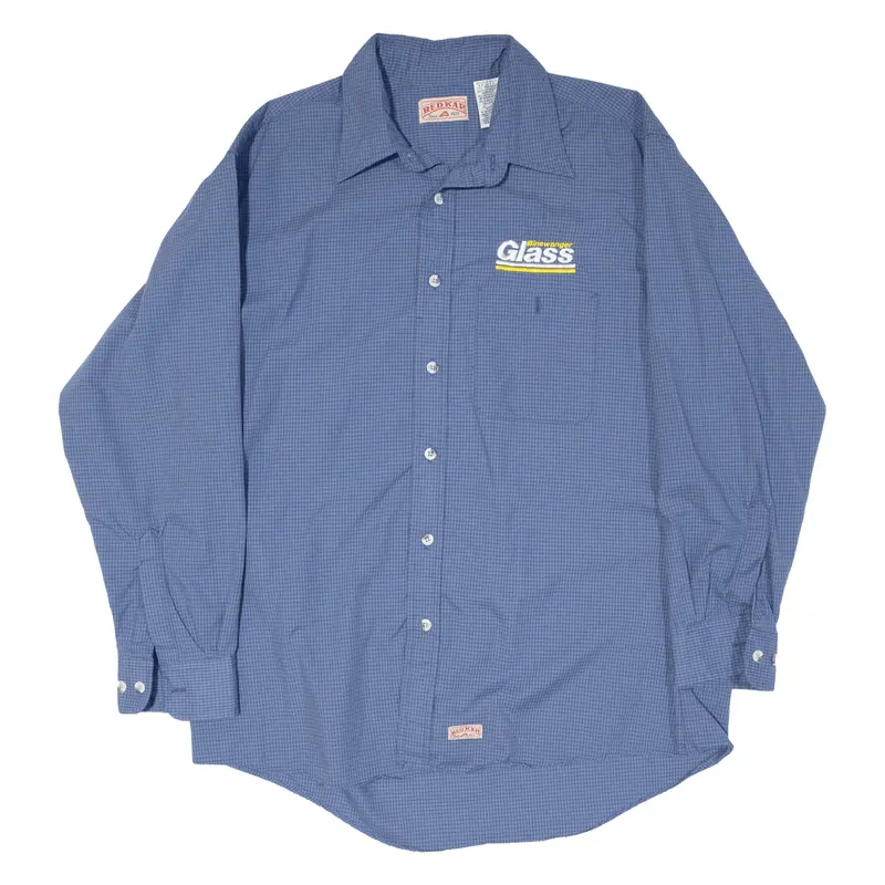 RED KAP Worker Shirt Blue Check Long Sleeve Mens L